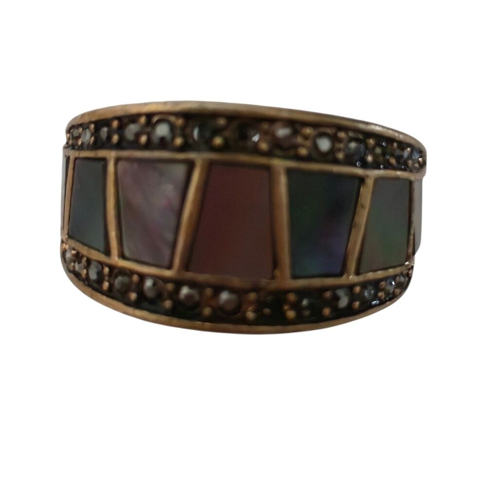 Lia Sophia Cosmos Ring Matte Goldtone Band Mother of Pearl Size 8 with box